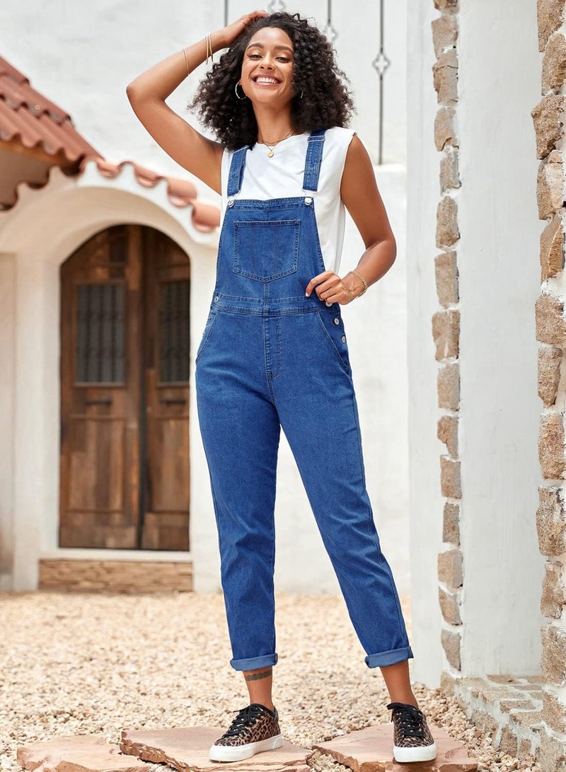 Vetinee Women's Cody Blue Classic Adjustable Straps Pockets Boyfriend Denim Bib Overalls Jeans Pants Small - Image 3